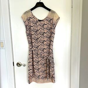 French Connection Pink and Navy Sheath Dress with Dolman Cap Sleeves